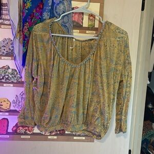 Free people Sheer Floral Print Women's Top - Yellow and Blue